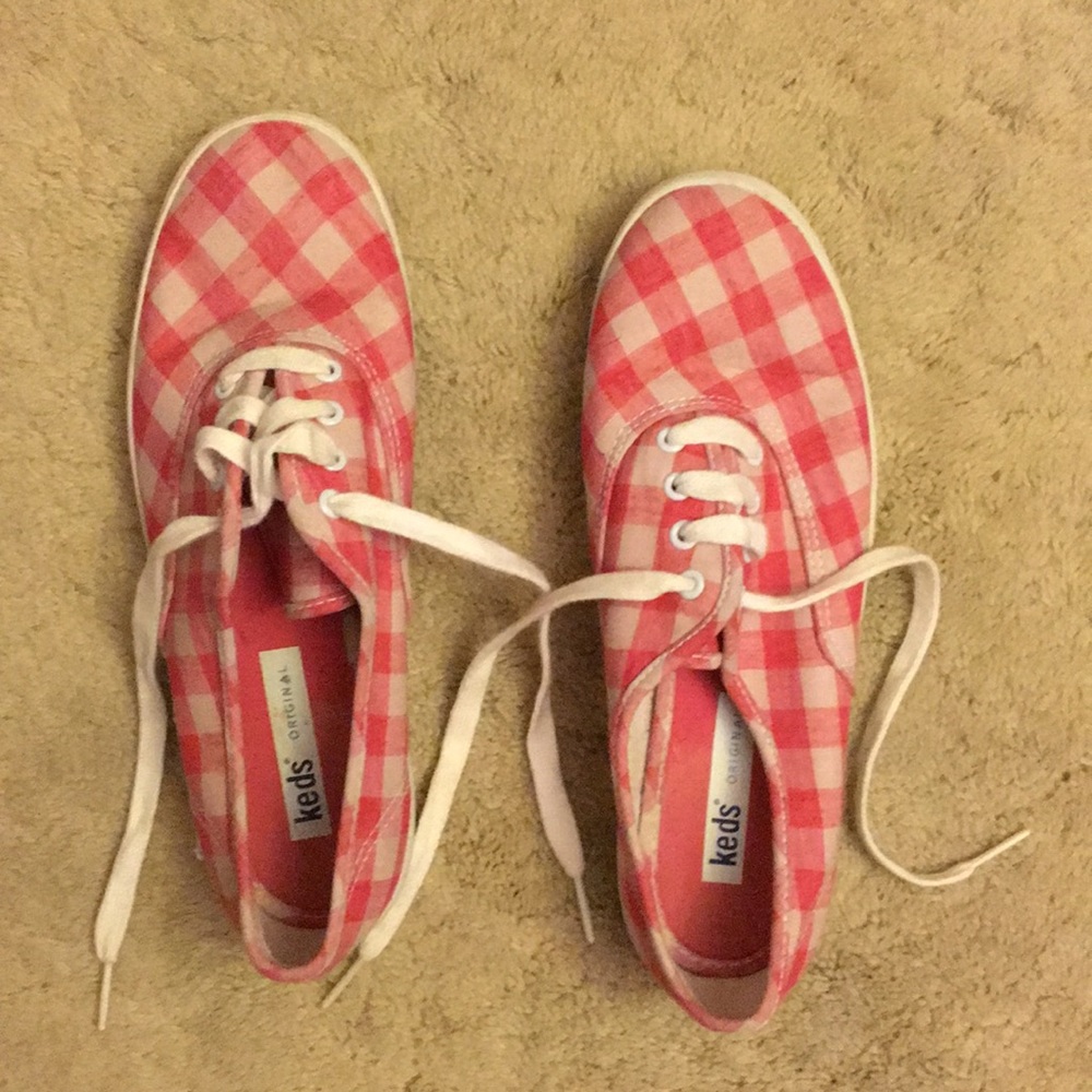 red and white plaid keds shoes size 5 1/2